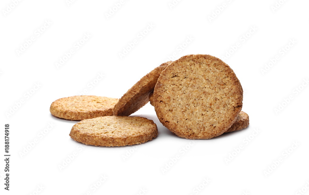 Round integral, wholewheat biscuits with coconut isolated on white background Round integral, wholewheat biscuits with coconut isolated on white background