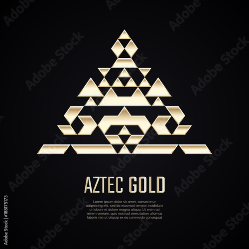 Golden pyramid. Gold triangle shape. Gradient premium logotype. Isolated aztec logo. Business identity concept for jewelry, precious company or jewellery boutique.