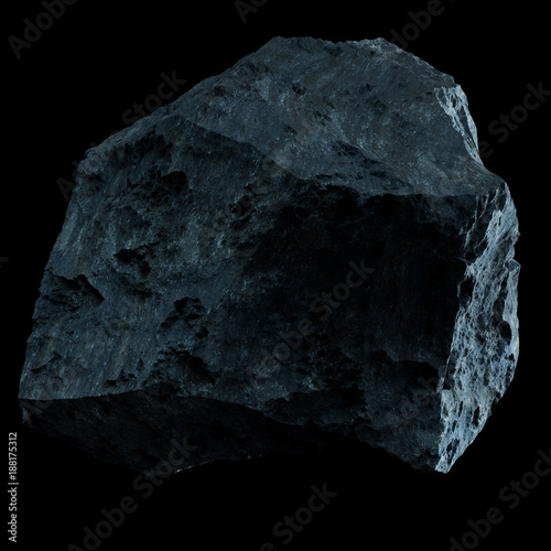 Dark rock asteroid isolated 3D rendering
