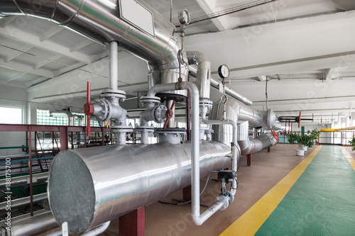 Modern boiler room, steam and hot water generation.