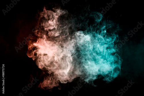 Cloud of smoke of blue and red isolated background. Background from the smoke of vape
