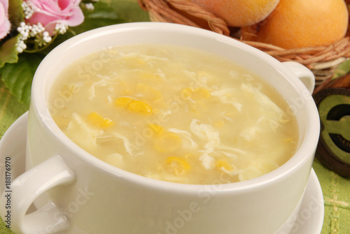 A bowl of Chinese corn soup 