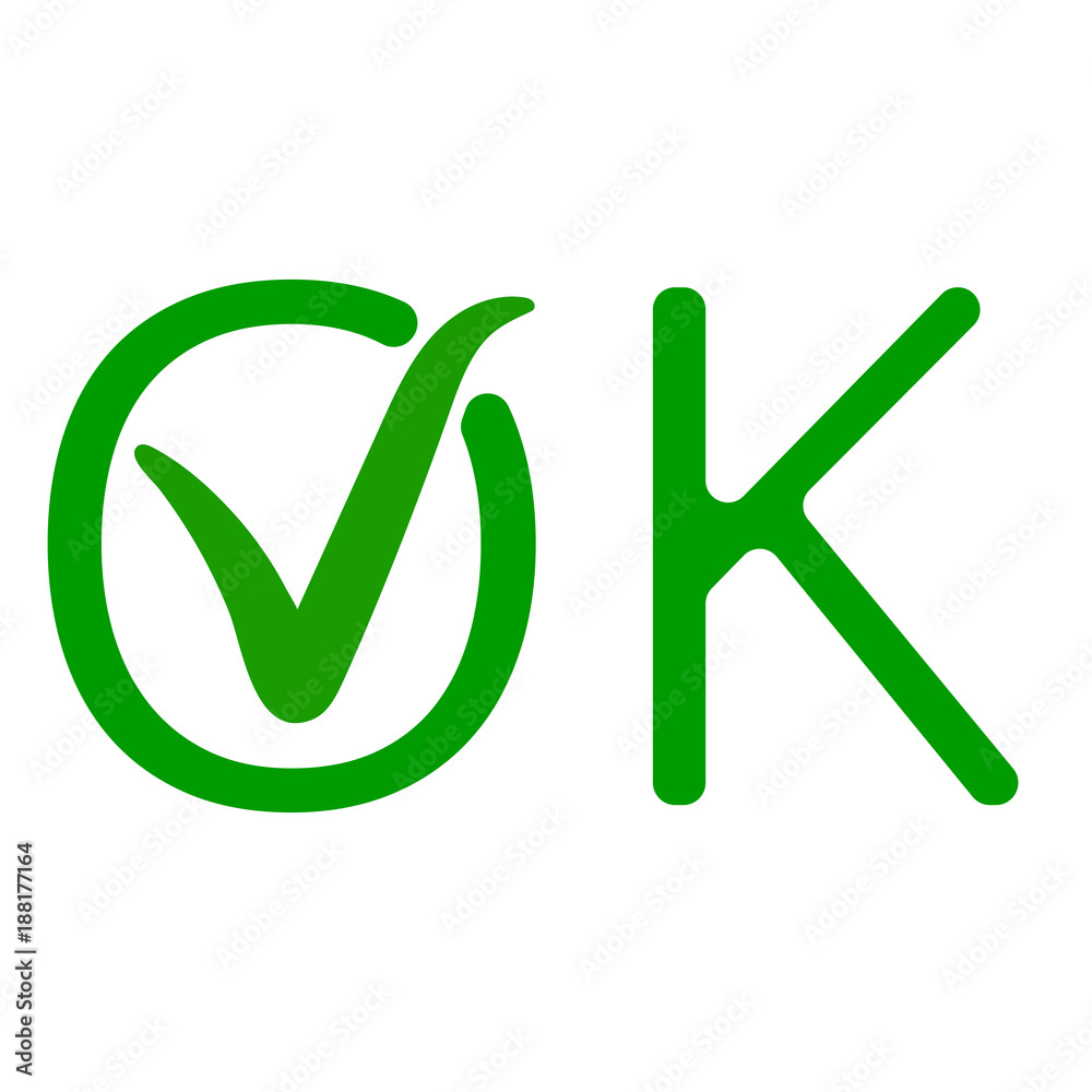 word OK with a green checkmark of approval, approved sign vector icon green tick ok word OK with a green checkmark of approval, approved sign vector icon green tick ok