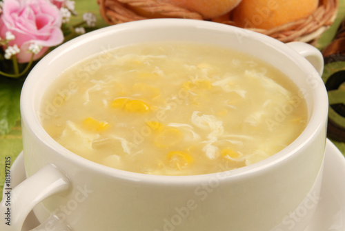 A bowl of Chinese corn soup 