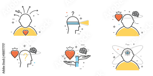 Flat design set of intuition, insight, anticipation, choice. Intuitive symbol. Modern thin line icon concept for Website Element, Mobile websites and Apps.