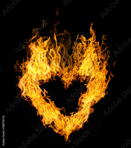 orange fire heart isolated on black