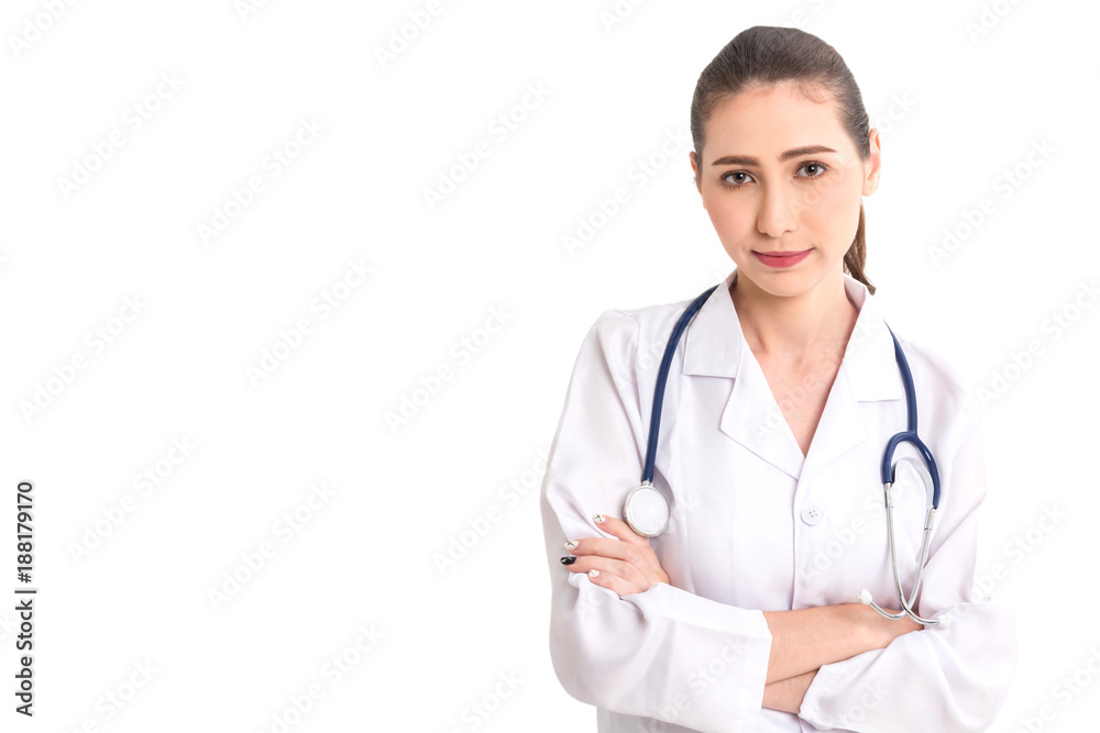 Portrait of medical female doctor isolated on white background Portrait of medical female doctor isolated on white background