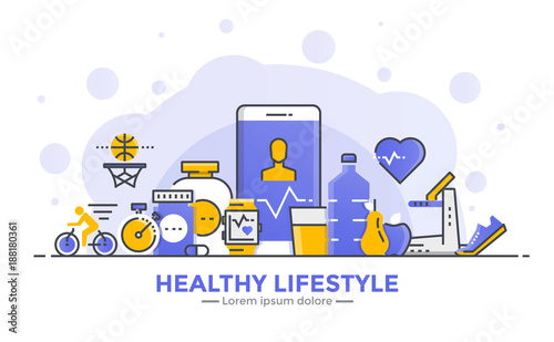 Flat Line Modern Concept Illustration - Healthy lifestyle