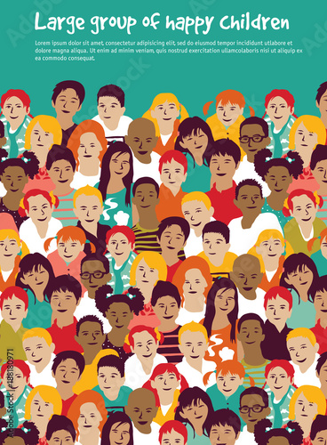 Children crowd group multinationals and sky.