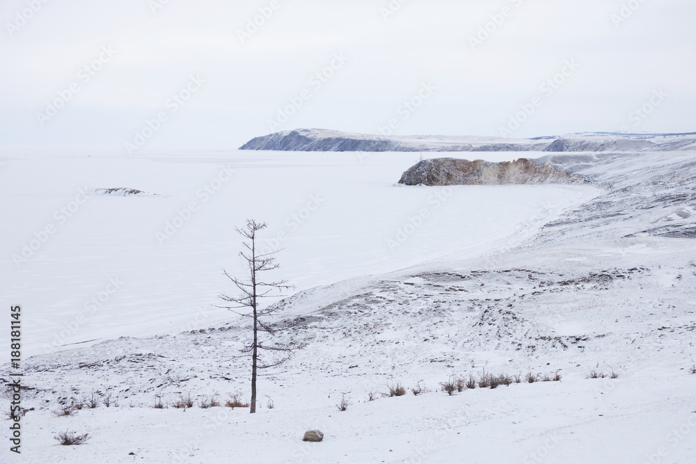 Lake Baikal, Ulan Hushinsky Gulf winter landscape. Olkhon island