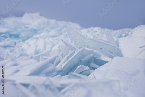 Ice-drift of Baikal lake. Transparent ice floes