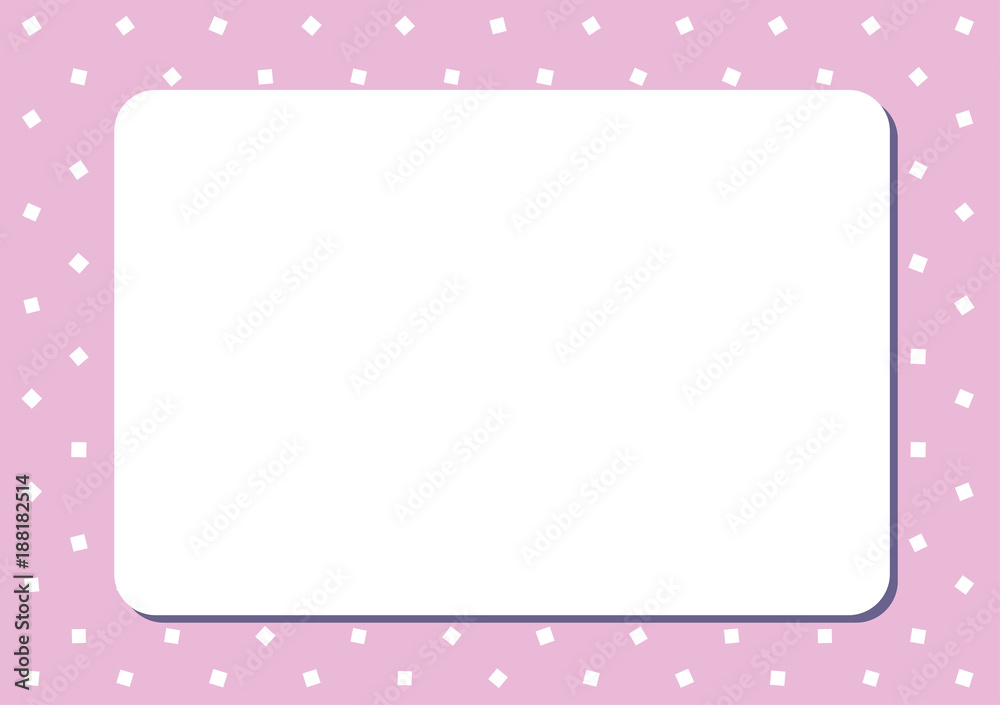 White blank background on cute absract geometric polka dot white and pink pattern. Horizontal page. Album orientation.
