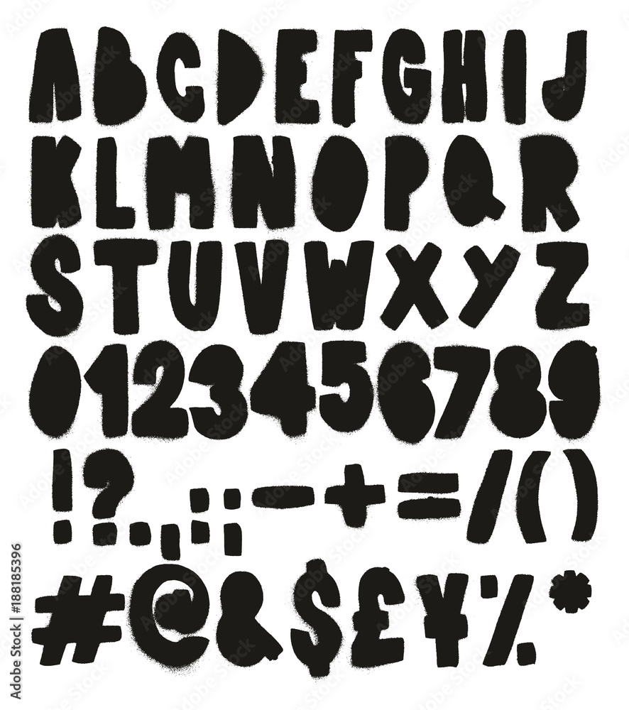 Thick Doodle Stencil Spray Paint Freehand Vector Font with Uppercase