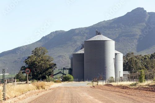 Riebeek West in the Swartland region of South Africa. December 2017. Grain silos on farmland near the town photo