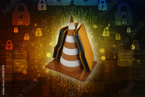 3d rendering folder icon with traffic cones
 photo