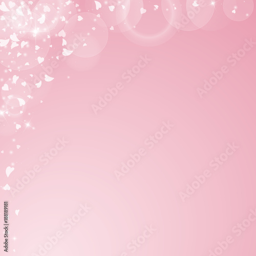 Falling hearts valentine background. Abstract left top corner on pink background. Falling hearts valentines day eminent design. Vector illustration.