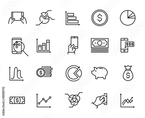 Simple collection of personal budget related line icons.