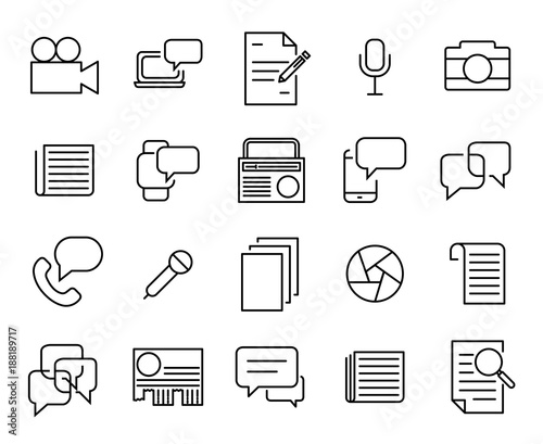 Simple collection of journalism related line icons.