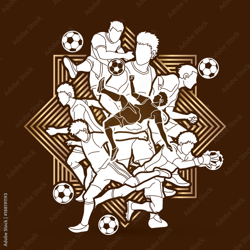 Soccer player team composition designed on line square background graphic vector.