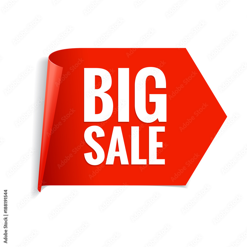 Sale banner. Realistic Red Glossy paper ribbon Sale banner. Realistic Red Glossy paper ribbon