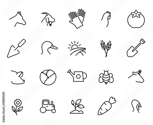 Simple collection of ecotourism related line icons.