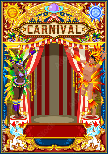 Carnival poster template. Circus vintage theme for kids birthday party invitation or post. Quality vector illustration.