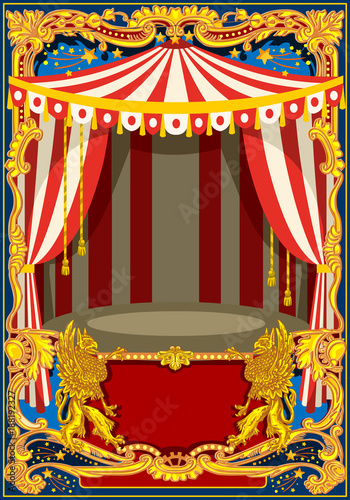 Carnival poster template. Circus vintage theme for kids birthday party invitation or post. Quality vector illustration.