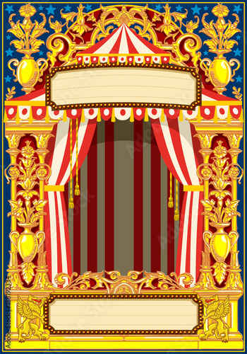 Carnival poster template. Circus vintage theme for kids birthday party invitation or post. Quality vector illustration.