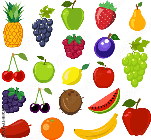 Fototapeta Naklejka Na Ścianę i Meble -  Set of fruit vector illustration