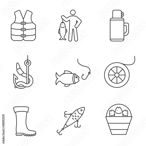 Fishing linear icons set photo