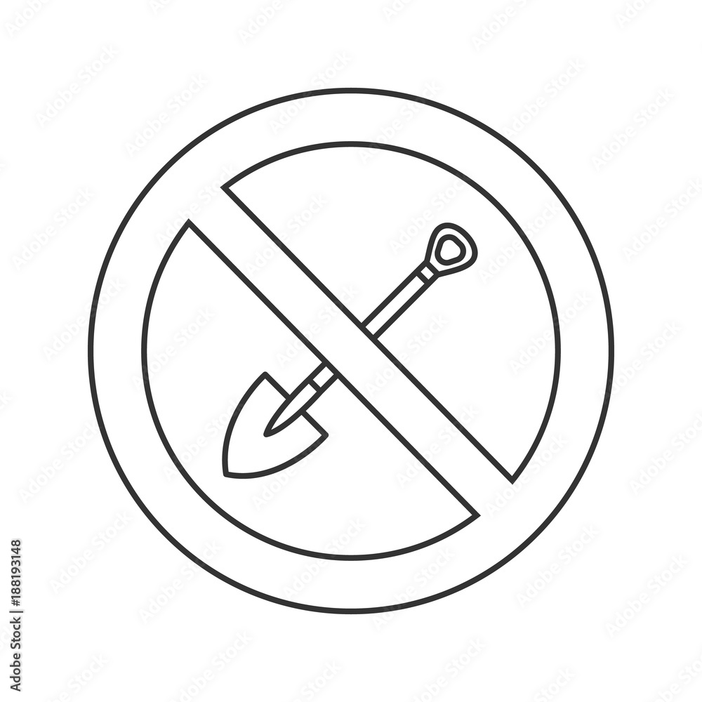 Forbidden sign with shovel linear icon