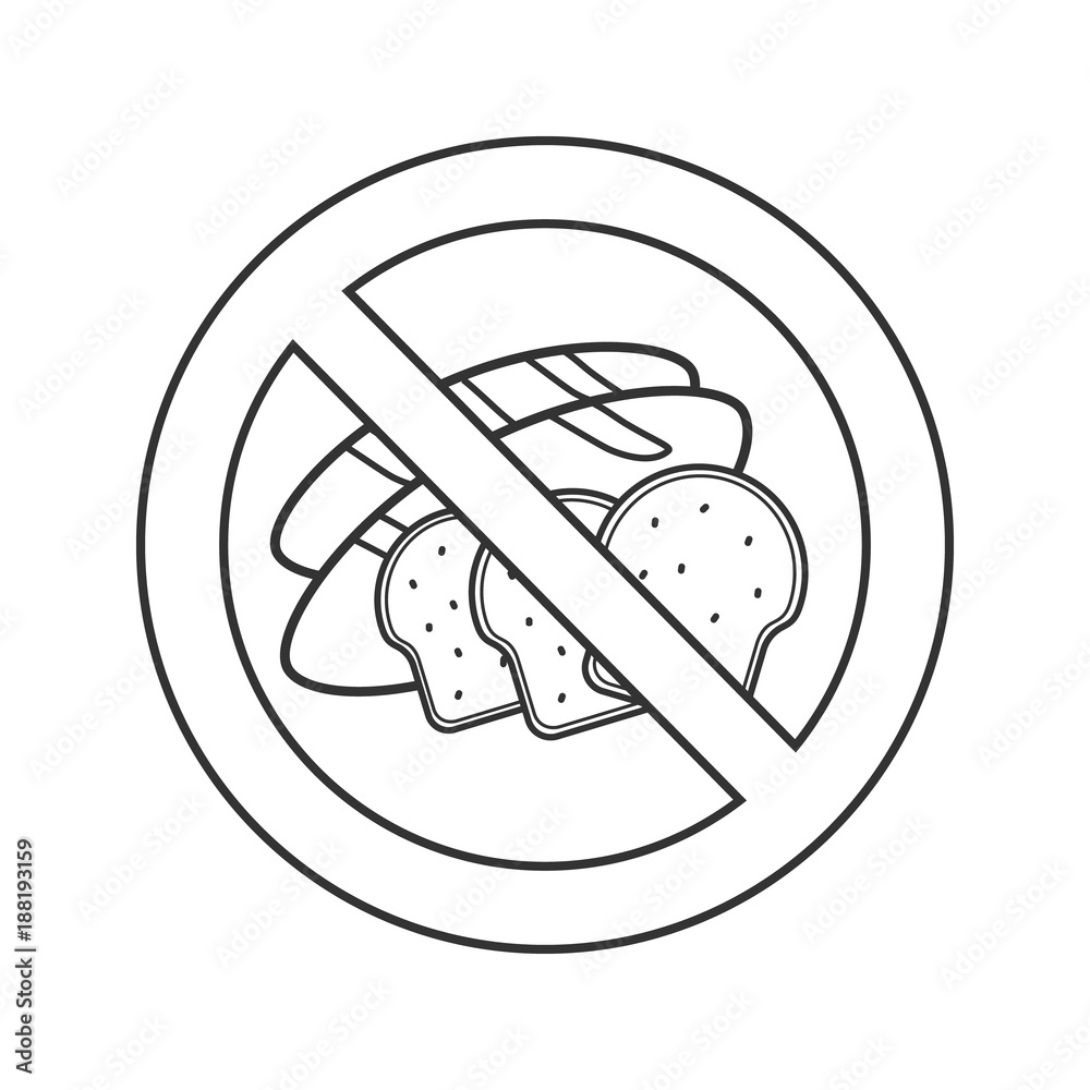 Forbidden sign with bakery products linear icon Forbidden sign with bakery products linear icon