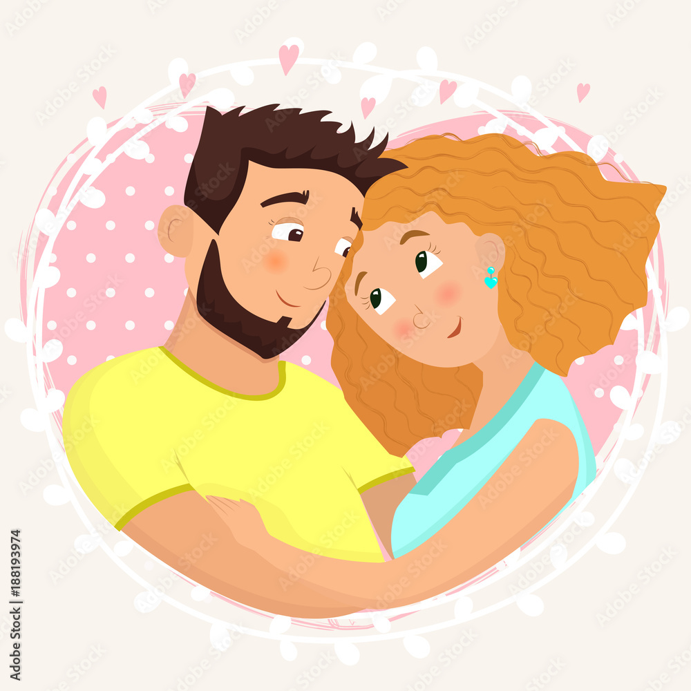Man and woman in love. St. Valentine's day cartoon vector illustration. Man and woman in love. St. Valentine's day cartoon vector illustration.