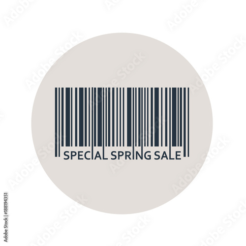 Icono plano codigo de barras SPECIAL SPRING SALE en circulo gris