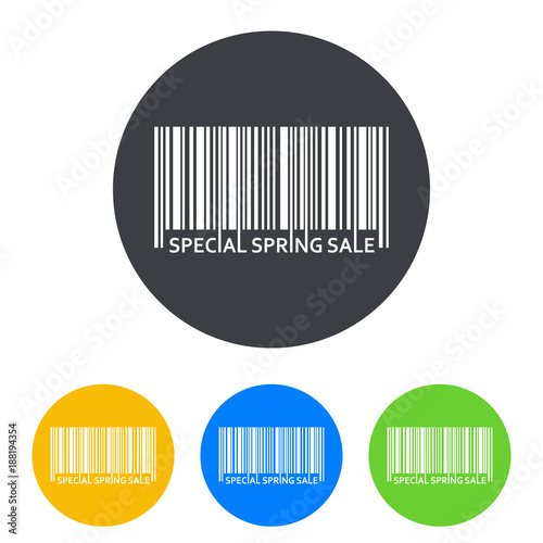 Icono plano codigo de barras SPECIAL SPRING SALE en circulo varios colores