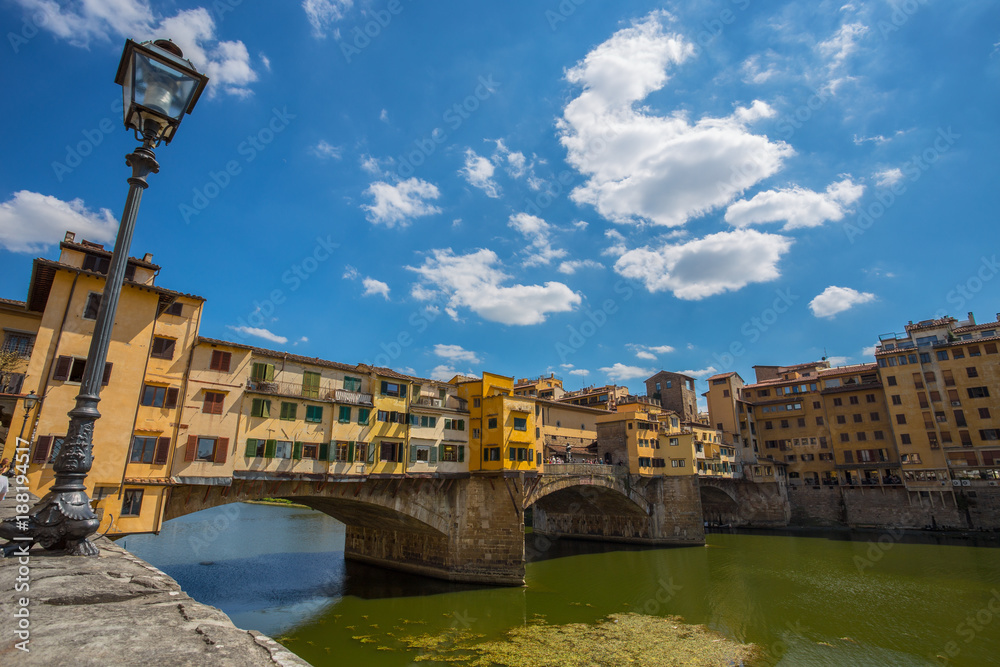 FLORENCE (FIRENZE), JULY 28, 2017 - View of Ponte Vecchio in Florence (Firenze), Tuscany, Italy.