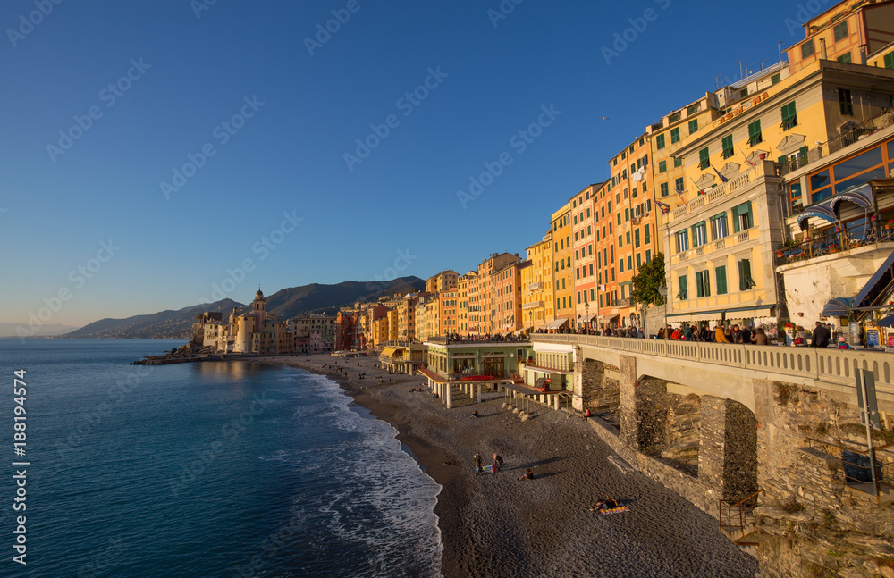 CAMOGLI, ITALY, JANUARY 13, 2018 - View of city of Camogli , Genoa (Genova) Province, Liguria, Mediterranean coast, Italy