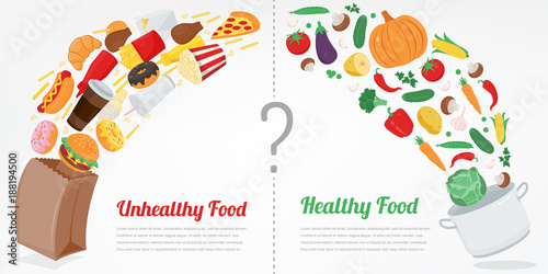 Healthy Lifestyle concept. Choose what you eat. Vector