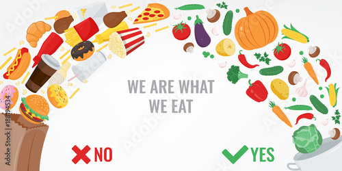 Healthy Lifestyle concept. Choose what you eat. Vector