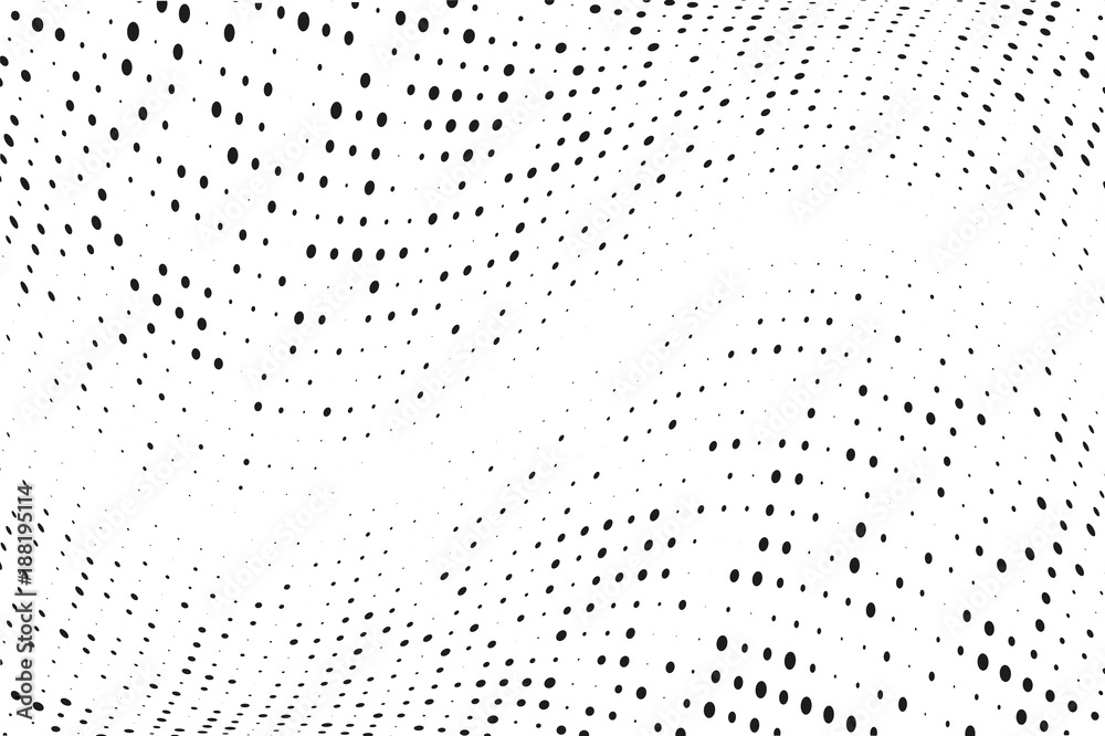Grunge halftone background. Digital gradient. Wavy dotted pattern with circles, dots, point small and large scale. 