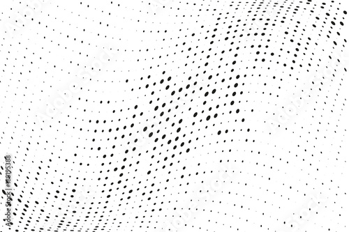 Grunge halftone background. Digital gradient. Wavy dotted pattern with circles  dots  point small and large scale. 