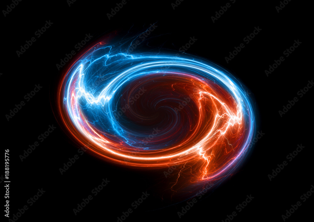 Obraz premium Zawirowanie plazmy ognia i lodu, abstrakcyjna elektryczna kula świetlna