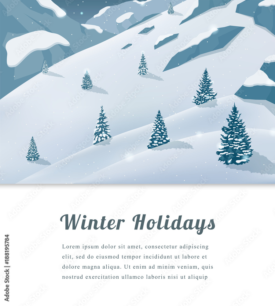 Fototapeta premium Landscape with mountain peaks. Winter sport vacation and outdoor recreation. Vector