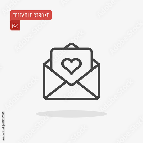Outline Love Letter icon isolated on grey background. Open envelope pictogram. Valentines day symbol for website design, mobile application, ui. Editable stroke. Vector illustration. Eps10