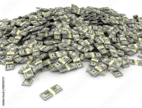 Vászonkép Large group of US dollar bundles on white background