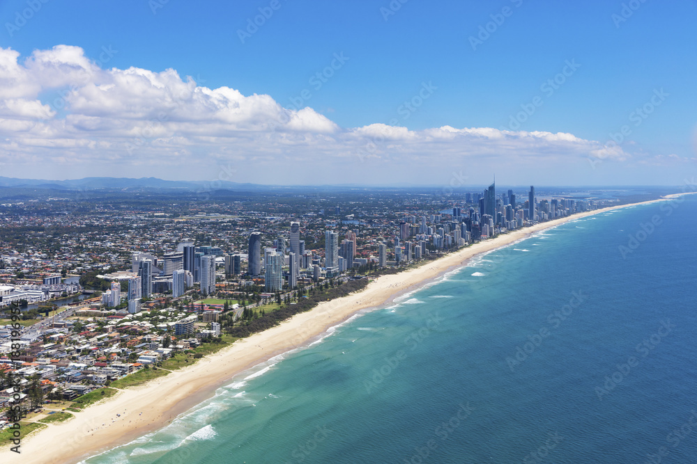 Fototapeta premium Sunny aerial view of the Gold Coast, Queensland