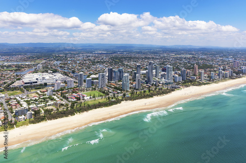 Sunny aerial view of Broadbeach looking inland on the Gold Coast, Queensland, Australia © Zstock