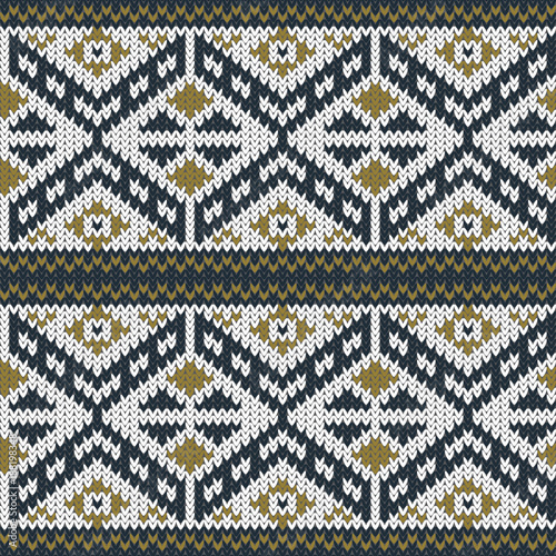 knitted seamless geometric pattern with horizontal  stripes and rhombuses