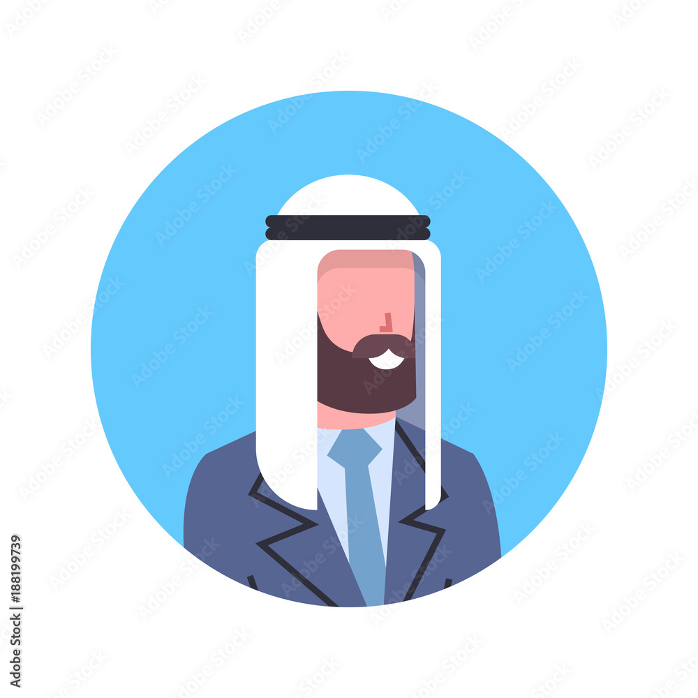 Arabic Man Profile Avatar Icon Arab Businessman, Portrait Muslim Male Face Flat Vector Illustration Arabic Man Profile Avatar Icon Arab Businessman, Portrait Muslim Male Face Flat Vector Illustration