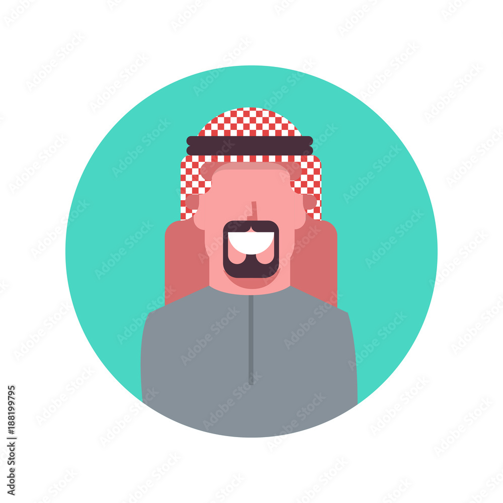 Arabic Man Profile Avatar Icon Arab Businessman, Portrait Muslim Male Face Flat Vector Illustration
